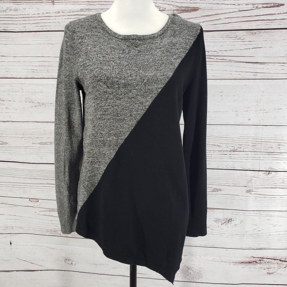 Calvin Klein Black Gray Color Block Asymmetrical Hem Sweater Size S